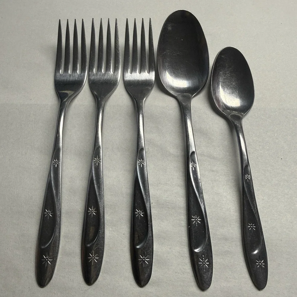 5 International Silver Americana Star Stainless USA Dinner Forks Soup Spoon